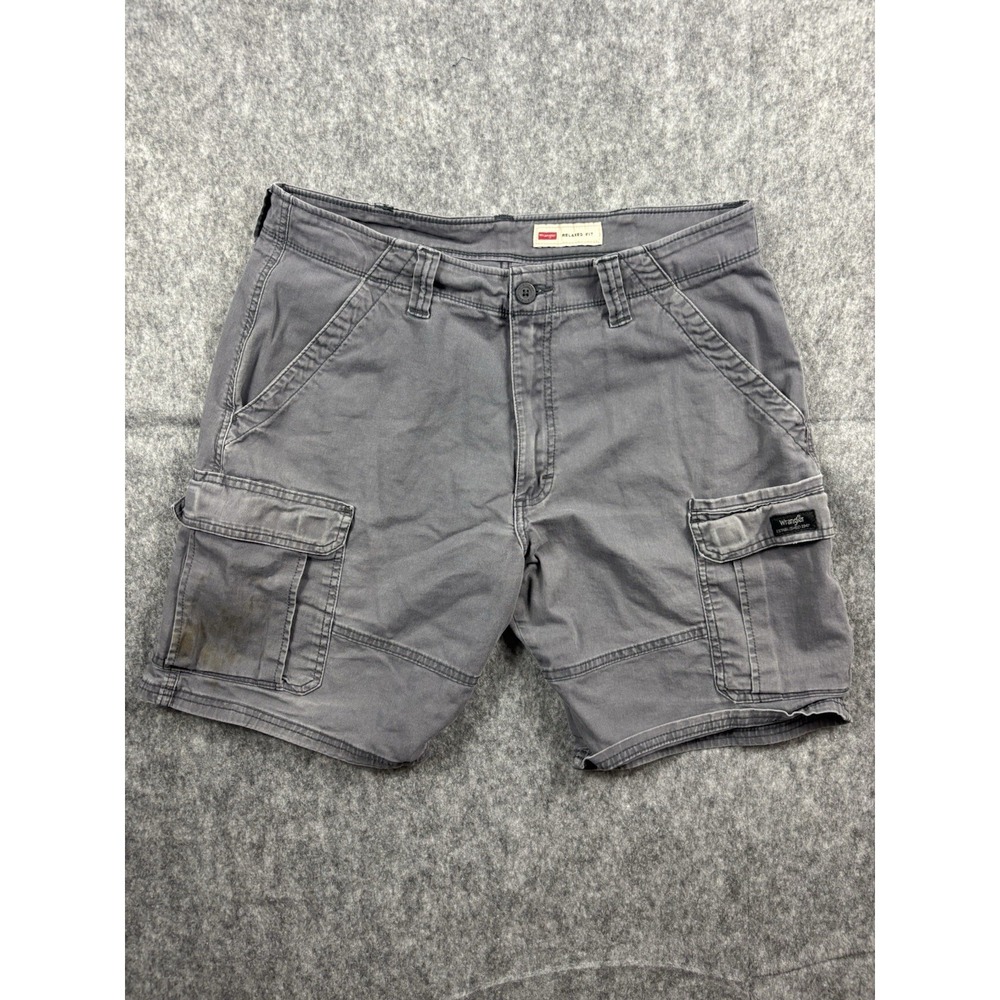 Wrangler Mens Gray Cargo Shorts 7-Pocket Relaxed Fit Outdoor/Utility Size 34
